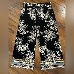 NWT Dressbarn Women’s XL Floral Black Pants Stripes Bottoms Black Yellow Coral